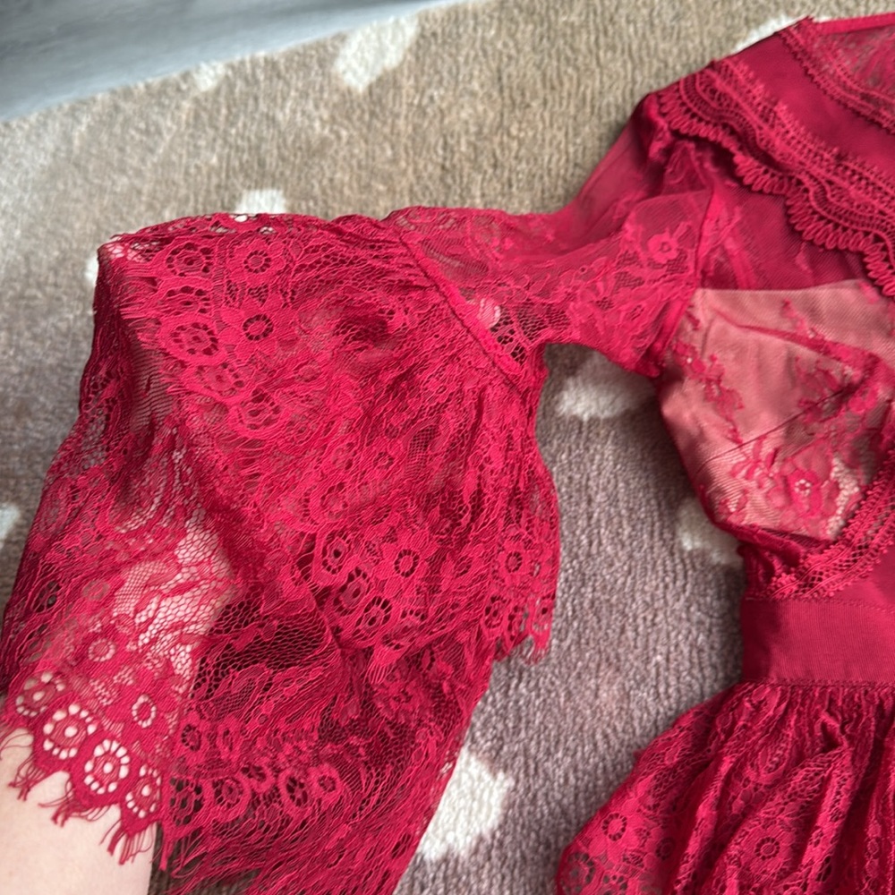 Red Lace Ruffle Dress - Picture 5 of 11